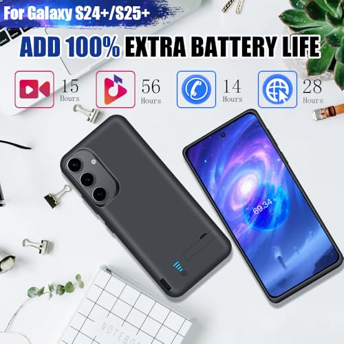 [Upgraded Battery Case for Samsung Galaxy S25+ / S24+, 5000mAh Rechargeable Extended Battery Charging Charger Case, Add 100% Extra Juice (6.7 Inches) Black