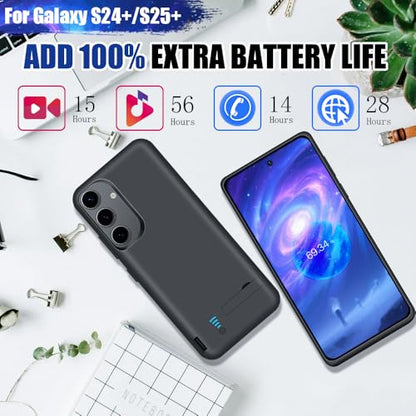 [Upgraded Battery Case for Samsung Galaxy S25+ / S24+, 5000mAh Rechargeable Extended Battery Charging Charger Case, Add 100% Extra Juice (6.7 Inches) Black