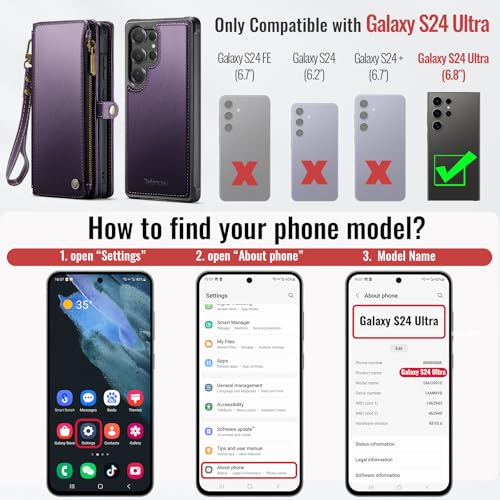 Defencase for Galaxy S24 Ultra Case Wallet Compatible with Magsafe, Purple | Magnetic Detachable, RFID Bolcking Card Holder, Zipper Strap, PU Leather Drop-Proof Phone Cover for Samsung Galaxy S24 Ultra - color: (Detachable with Magsafe)-Purple