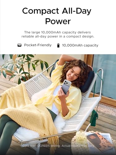 UGREEN Magflow Air 10000mAh Qi2 15W Wireless Power Bank Built-in Cable - color: Grey