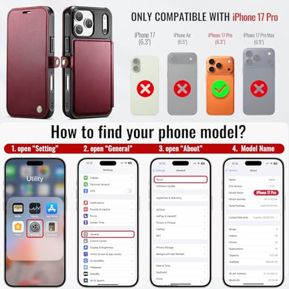for iPhone 17 Pro Case Wallet Compatible with Magsafe, Wine Red - color: Wine Red, size: iPhone 17 Pro - 6.3"