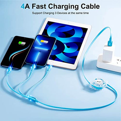 Multi Charging Cable,[2Pack 4FT]Retractable Charger Cord 3in1 Charger Cable