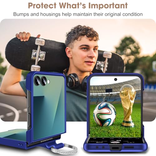 Z Flip 7 Case for Samsung Galaxy Z Flip7 5G, Ring Case for Women Silky Touch Slim Hard PC Matte Back Cover Ultra Thin Z Flip 7 Phone Case Anti-Scratch Protective Cases for Samsung Z Flip 7 5G (Blue) - color: Blue
