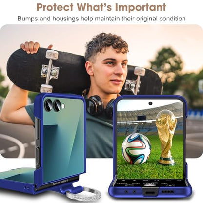 Z Flip 7 Case for Samsung Galaxy Z Flip7 5G, Ring Case for Women Silky Touch Slim Hard PC Matte Back Cover Ultra Thin Z Flip 7 Phone Case Anti-Scratch Protective Cases for Samsung Z Flip 7 5G (Blue) - color: Blue
