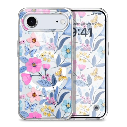 for iPhone 17 Air Case, Ultra Thin Magnetic Hard Clear Compatible with MagSafe for iPhone 17 Air Phone Cover 6.5 inch, Purple Flowers - color: Purple Flowers, size: for iPhone 17 Air
