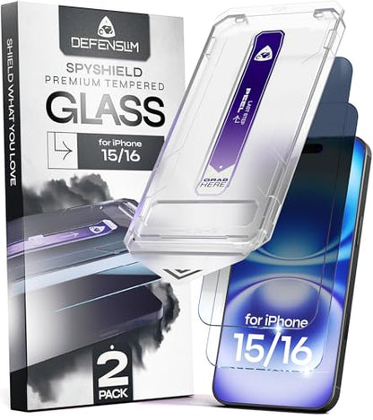 Defenslim for iPhone 15/16 Privacy Screen Protector (2Pack), Easy Auto-Dust & Align Install Kit, 6.1" Tempered Glass, 9H Hardness, Privacy Protection, Case Friendly, SpyShield