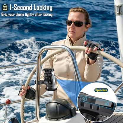 QualyQualy Boat Rail Phone Holder Marine Clamp-On with Sunshade - color: Crab Clamp