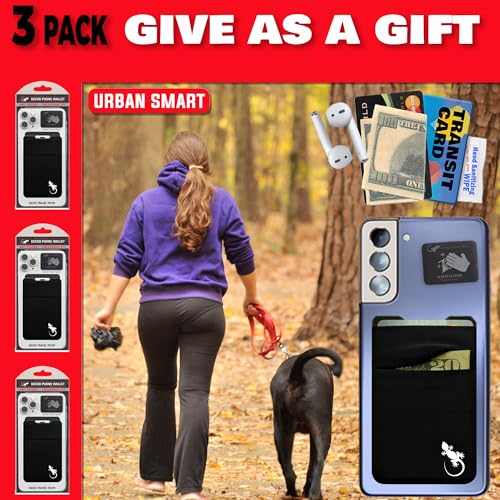 Gecko Travel Tech Double Pocket - Adhesive Card Holder - Cell Phone Pouch - Stick on Spandex Pocket - Carry Credit Cards and Cash (3 PACK - BLACK WHITE) - color: 3 PACK - BLACK WHITE