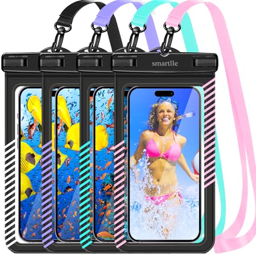Waterproof Phone Pouches Bags Holder, Cell Phone Water Protectors 4 Pack for Swimming, IPX8 Waterproof Phone case Cover for iPhone 15 14 13 Pro Max 12 11, for Galaxy S24 S23 Ultra Up to 7"