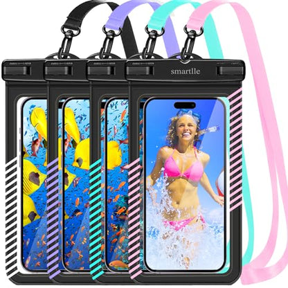 Waterproof Phone Pouches Bags Holder, Cell Phone Water Protectors 4 Pack for Swimming, IPX8 Waterproof Phone case Cover for iPhone 15 14 13 Pro Max 12 11, for Galaxy S24 S23 Ultra Up to 7"