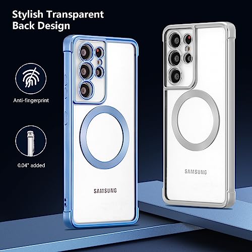 RALEAVO Magnetic Case for Samsung Galaxy S21 Ultra Clear Case Cover [Compatible with Magsafe & Military Grade Drop Protection] Transparent Shockproof Slim Plated Phone Case - Silver - color: Silver, size: S21 Ultra
