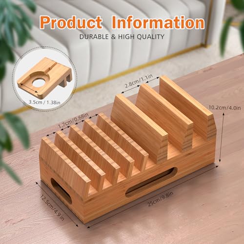 Bamboo Charging Station with 5-Port USB Charger & 5 Cables-Natural Bamboo - color: #2 (Dock+Cables+Adaptor)