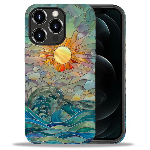 DAIZAG Compatible with iPhone 12 iPhone 12 Pro Case,Sun Rays Ocean Waves Stained Glass Full Pattern Plastic Soft TPU,Double Protection Corner Case for iPhone 12 iPhone 12 Pro - color: Sun Rays Ocean Waves Stained Glass, size: iPhone 12 iPhone 12 Pro