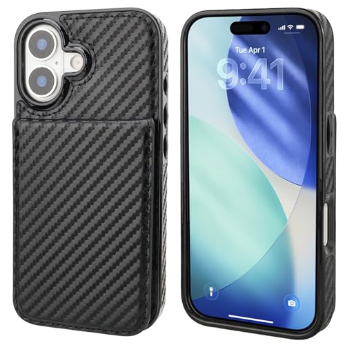 KIHUWEY for iPhone 17 Wallet Case Card Holder Kickstand, Carbon Black | Credit Card Slots, PU Leather, Magnetic Clasp, Flip Heavy Duty Protection Cover for Men and Women - color: Carbon Black