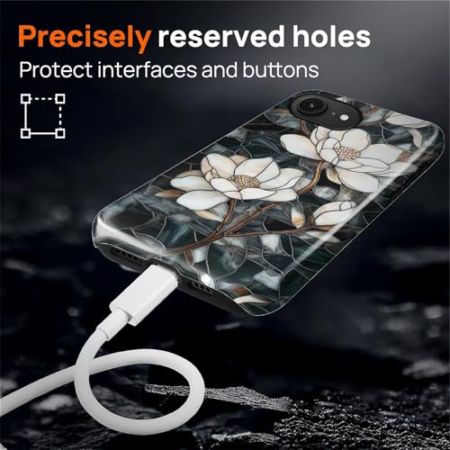 Magnetic Case for iPhone 16e, Compatible with Magsafe,PC Hard Shell & Silicone Inner Bumper, Anti-Scratch Full-Body Cover Shockproof Slim Design - Stained Glass Unique Magnolia - color: Stained Glass Unique Magnolia, size: iPhone 16e