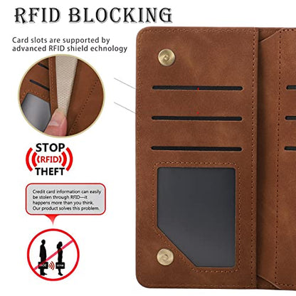 RANYOK Wallet Case Compatible with iPhone 13/14 (6.1 inch), Premium PU Leather Zipper Flip Folio Wallet RFID Blocking with Wrist Strap Magnetic Closure Built-in Kickstand Protective Case (Brown) - color: Brown