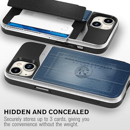 VENA vCommute for iPhone 15 Wallet Case, Blue | Military-Grade Drop Protection, Premium Leather Magnetic Flap Cover, Hidden Card Holder, RFID Blocking, Multi-Angle Kickstand - color: Classic - Blue, size: iPhone 15