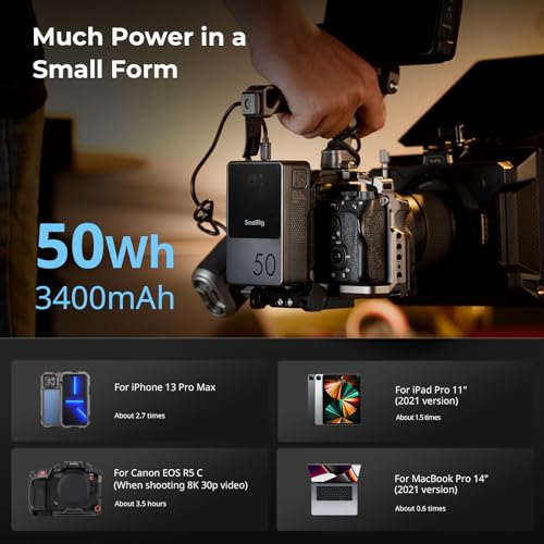 SMALLRIG V Mount Battery VB50, 50Wh / 3400mAh PD45W Mini V-Mount Battery | 1.5H Full Charge, with USB-C, D-TAP, USB-A, Dual DC Ports, OLED Screen, for Cameras, Phones, Camcorders, Monitors