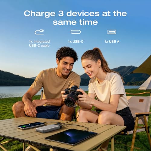 EF ECOFLOW Rapid 20000mAh Power Bank, 45W Max Fast Charging,Portable Phone Charger Built in USB C Cable and USB-C&A Port Digital Display Battery Bank for iPhone 17/16/15 Series, Samsung S23 ipad 11 - color: Sliver