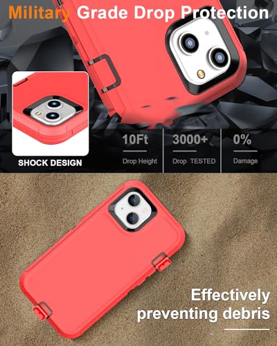 Compatible with iPhone 13& iPhone 14 Case [2 Screen Protectors ] Military Grade Full Body Cover, Heavy Duty Shockproof Drop Proof Protection Case 6.1"(red Black) - color: red black