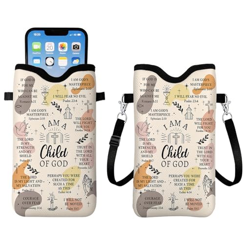 Christ Neoprene Cell Phone Sleeve Pouch Case Bag for Women, Lightweight Sleeve with Crossbody Strap Neck Lanyard, I Am A Child of God Cell Phone Bag Gifts for Christmas Birthday 7.1 X 3.9 inch - color: Christian1