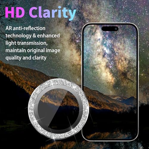 Camera Lens Protector for iPhone 15 Pro/15 Pro Max, Glitter Silver - color: Glitter Silver