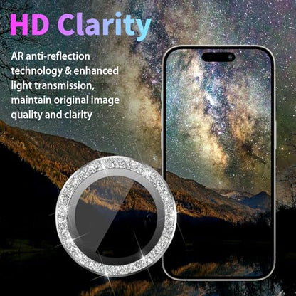 Camera Lens Protector for iPhone 15 Pro/15 Pro Max, Glitter Silver - color: Glitter Silver