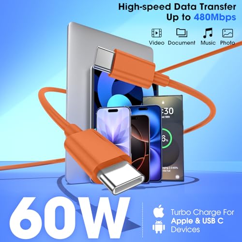 20W iPhone Charger Fast Charging 3-Pack with 6FT USB C to USB Cable, Orange - color: Orange