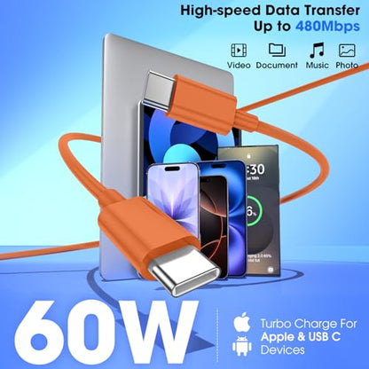 20W iPhone Charger Fast Charging 3-Pack with 6FT USB C to USB Cable, Orange - color: Orange