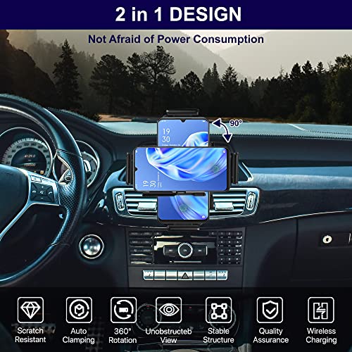 15W Qi Wireless Car Charger Auto-Rotating Dual Coils Fast Charging Vent/Dashboard Phone Mount Holder for Samsung Galaxy Z Fold 8u/7/6/S24, iPhone 17/16/15/14 Pro Max, Google Pixel 8/7 Pro (L)