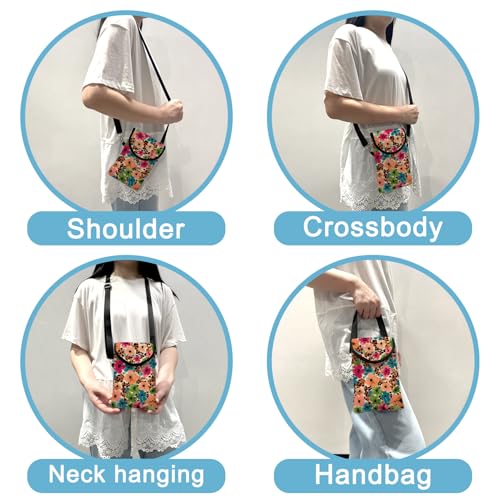 Neoprene Cell Phone Sleeve Pouch Case Bag with Crossbody Strap Neck Lanyard for Women 7.5 X 4.3 in Floral Pattern - color: Floral Pattern 1