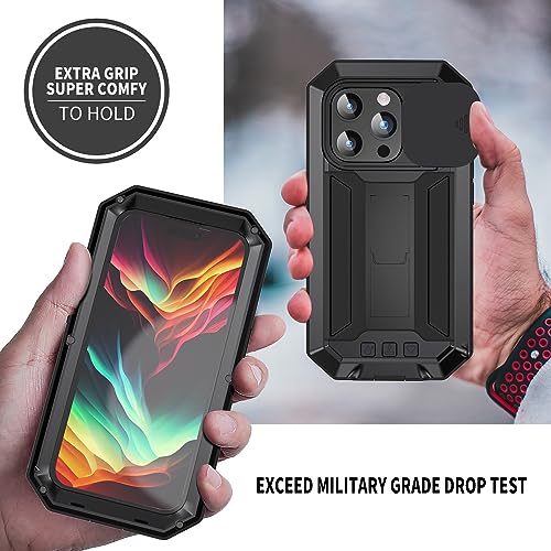 Lunivop for iPhone 15 Pro Max Case Heavy Duty Protection Rugged Screw Full Body Military Grade Metal Rubber with Stand Hard Built in Screen Protector Phone for iPhone 15 ProMax Case Black - color: Black