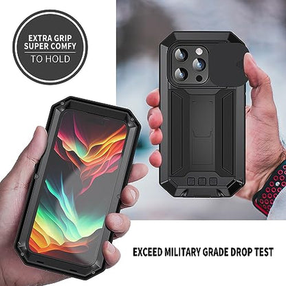 Lunivop for iPhone 15 Pro Max Case Heavy Duty Protection Rugged Screw Full Body Military Grade Metal Rubber with Stand Hard Built in Screen Protector Phone for iPhone 15 ProMax Case Black - color: Black
