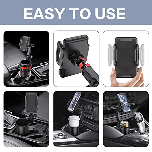 Car Cup Holder Phone Mount, Universal Auto Cell Phone Stand with Drink Expand Cup Holder,2 in 1 Multifunctional Car Cup Holder Expander with 360° Rotation Phone Mount