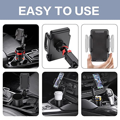Car Cup Holder Phone Mount, Universal Auto Cell Phone Stand with Drink Expand Cup Holder,2 in 1 Multifunctional Car Cup Holder Expander with 360° Rotation Phone Mount