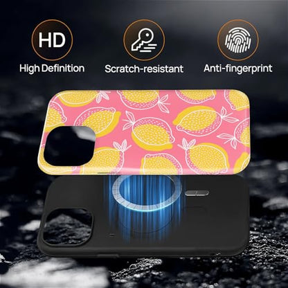 Magnetic for iPhone 14 Plus Case,[Compatible with Magsafe] Dual Layer Protective Heavy Duty Shockproof Rugged Drop Protection Bumper Hybrid Case - Pink Yellow Lemon - color: Pink Yellow Lemon, size: iPhone 14 Plus