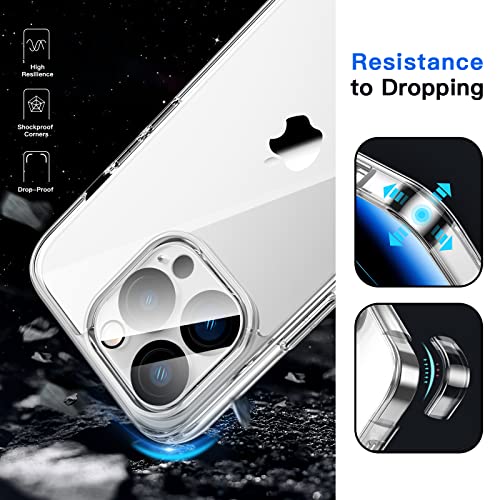 JETech 5 in 1 Case for iPhone 14 Pro, Anti-Yellowing, Clear | 2 Tempered Glass Screen Protectors, 2 Camera Lens Protectors, Shockproof Bumper Phone Cover