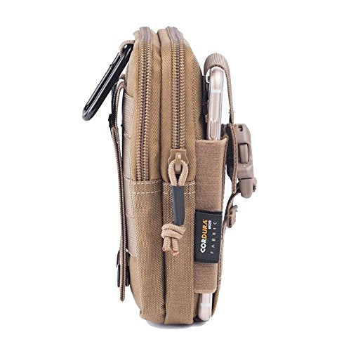 REEBOW GEAR Tactical Molle EDC Pouch Utility Gadget Belt Waist Bag with Cell Phone Holster Holder - color: Khaki
