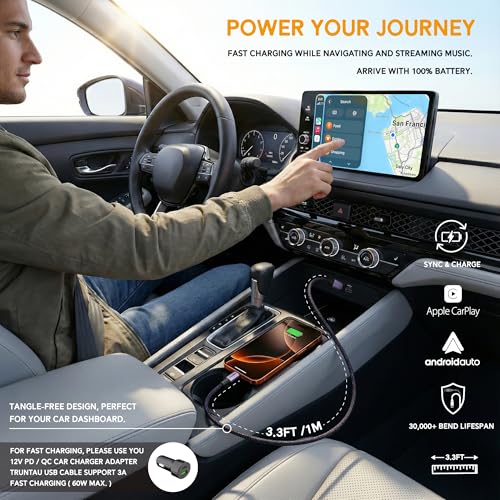 3FT USB A to USB C Nylon Braided 60W Fast Charging Cable, Compatible with iPhone 17/17 Pro/16e/16 Plus/15 Pro/15, Samsung Galaxy S24/S23/S22/S21 Ultra, iPad Pro/Air 5th/6th, CarPlay, Black - color: Black Braided, size: 3FT A to C