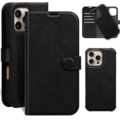 Leather Case Compatible with iPhone 16 Pro Max Wallet 6.9" Black | Genuine Leather 2-in-1 Magnetic Detachable Shockproof,Flip Folio Cover with Card Slot,Wireless Charging RFID Blocking - color: Black, size: 16 Pro Max