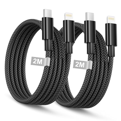 iPhone Charger Lightning Cable 6FT 2Pack,[Apple MFi Certified]USB C to Lightning Cable Cord Black,Nylon Braided iPhone Fast Charger Charging Cord for iphone 14 13 12 11 Pro Max X 8 7 6 SE,iPad Air/Pro - color: Black