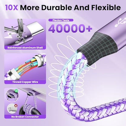 USB C Splitter Multi Charging Cable for Multiple Devices, Purple, 2Pack 5FT - color: Purple&2PCS