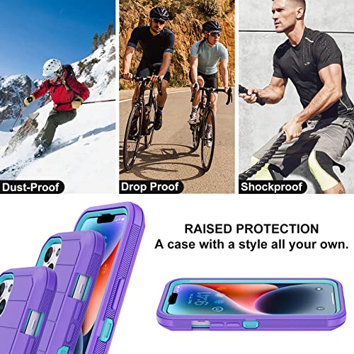 for iPhone 14 Case with 2 Screen Protector,Full Body Shockproof Drop Protection Dust Proof Heavy Duty 3 Layer Rugged Durable Military Grade Cover for Apple iPhone 14 6.1" (Purple/light green) - color: Purple/light green II
