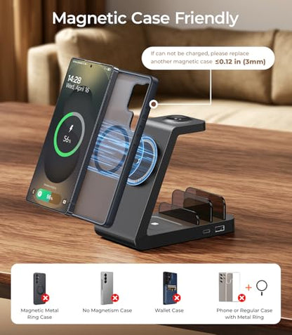 Magnetic Wireless Charger for Samsung, 5 in 1 Charging Station Compatible with MagSafe Samsung Charger for Galaxy S26/S25/Z Fold7/Flip7/Watch Ultra 8, Charger Dock Stand for All Galaxy Tab Series