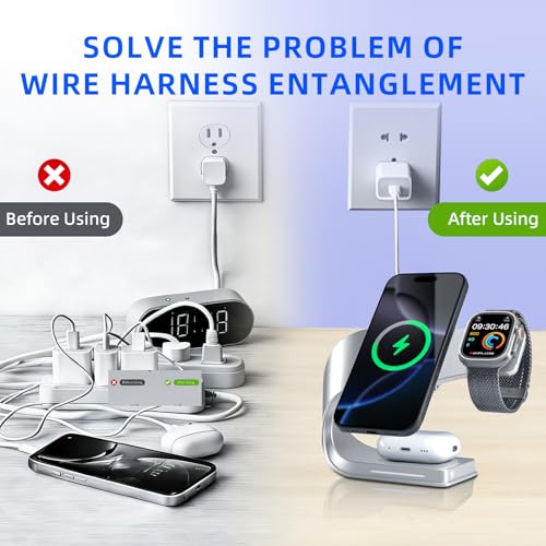 3 in 1 Wireless Charging Station with Cooling for iPhone, Watch & AirPods - color: Silvery