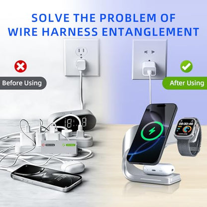 3 in 1 Wireless Charging Station with Cooling for iPhone, Watch & AirPods - color: Silvery
