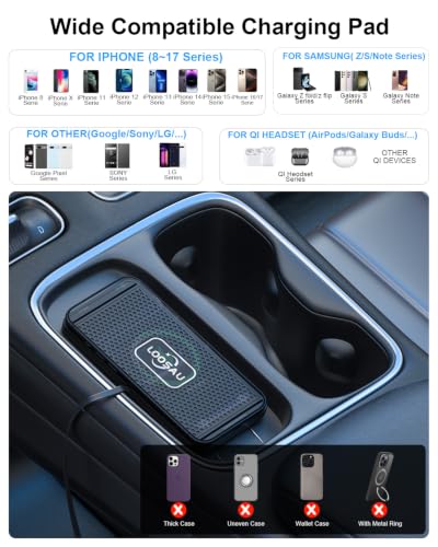 Wireless car Charger Charging pad 15w Non Slip FastCharger - color: Black-30cm Cable