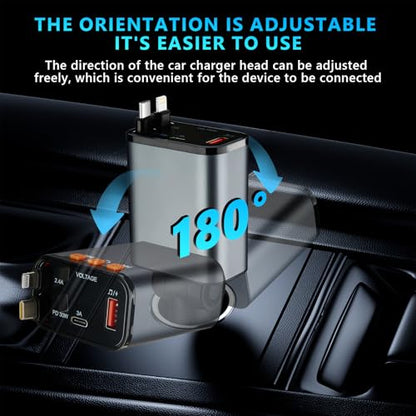 Retractable Car Charger,5 in 1 Fast Cars Phone Charger 60w,Bluetooth 5.3 FM Transmitter Adapter,Handsfree Call,MP3 Player,2 Retractable Cables and USB Chargers, for Phone,Galaxy,Pixel (Black) - color: Black