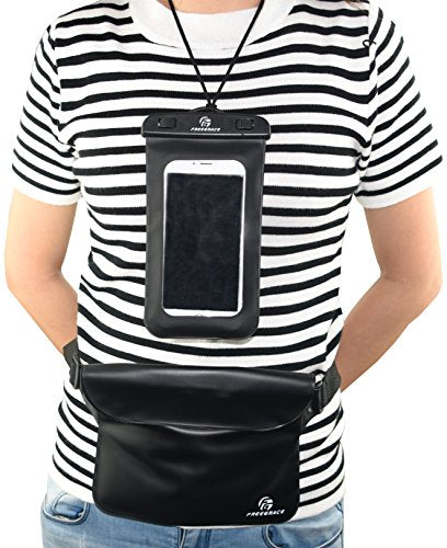 Freegrace Waterproof Pouches with Waist Strap / Pouch Case Bundle Set- Keep Your Phone & Valuables Dry and Safe - Waterproof Dry Bags for Boating Swimming Snorkeling Kayaking Beach Water Parks Pool - color: Black + Case