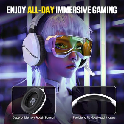 Wireless Gaming Headset with Mic for PS5 PS4 PC, 48Hrs, Wired for GameCube - color: White